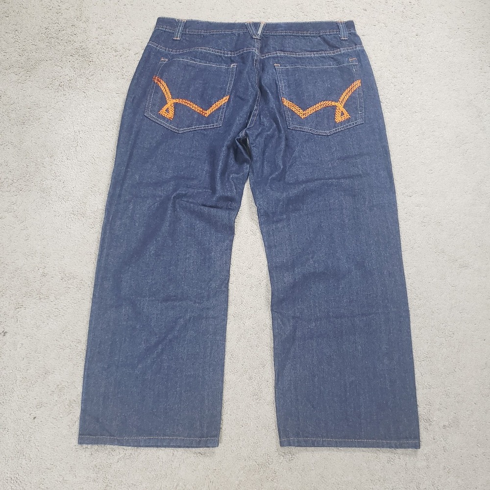 Vintage 5ive Jungle Jeans Mens 40 (FITS 37x27) Y2K Blue Wide Baggy Embroidered
